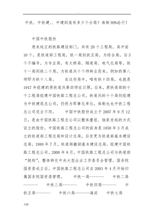 中铁、中铁建、中交、中建到底有多少个分局？难倒99%砼行