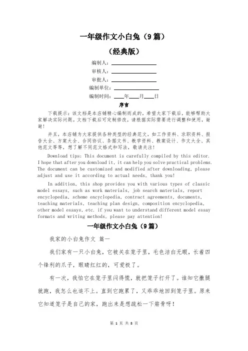 一年级作文小白兔(9篇)
