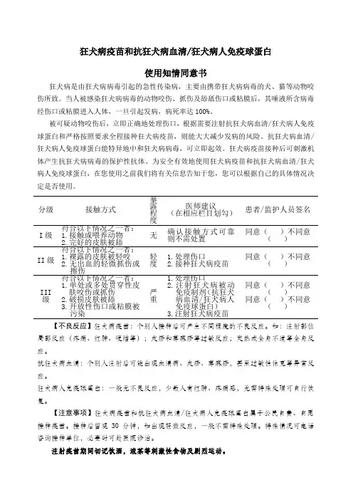 狂犬疫苗接种知情同意书