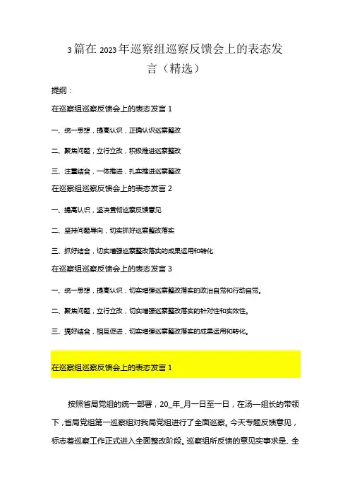 3篇在2023年巡察组巡察反馈会上的表态发言(精选)