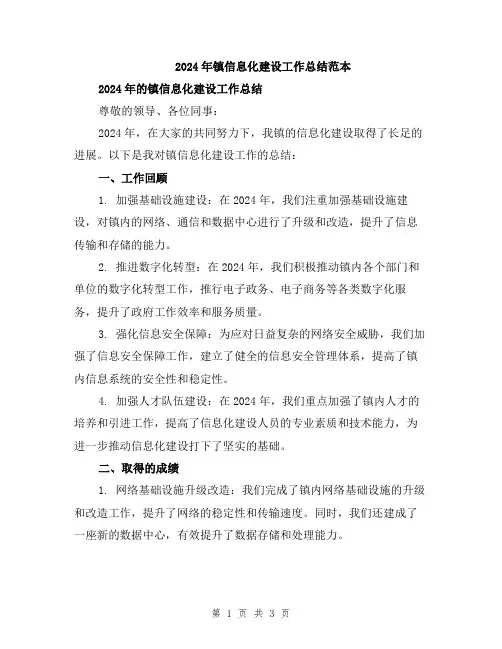 2024年镇信息化建设工作总结范本
