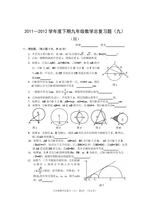 九年级数学总复习(九)(12-13下)