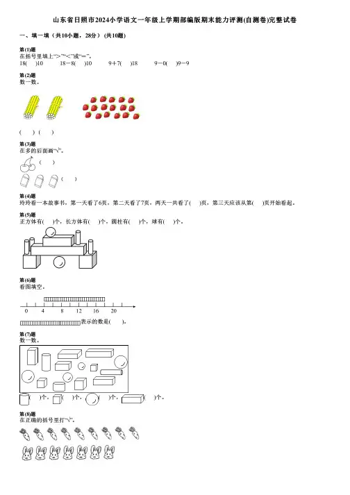 山东省日照市2024小学数学一年级上学期部编版期末能力评测(自测卷)完整试卷