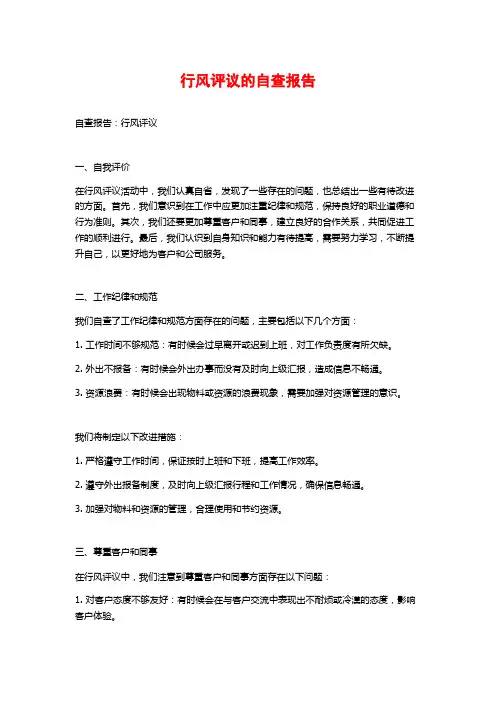 行风评议的自查报告 (2)