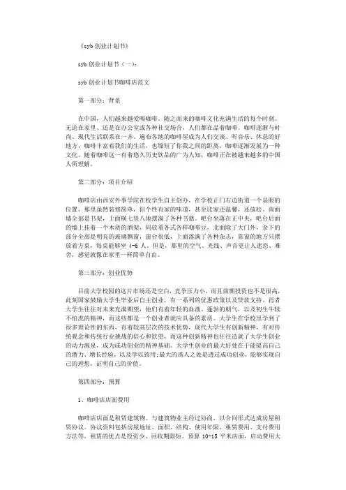 syb创业计划书10篇完美版