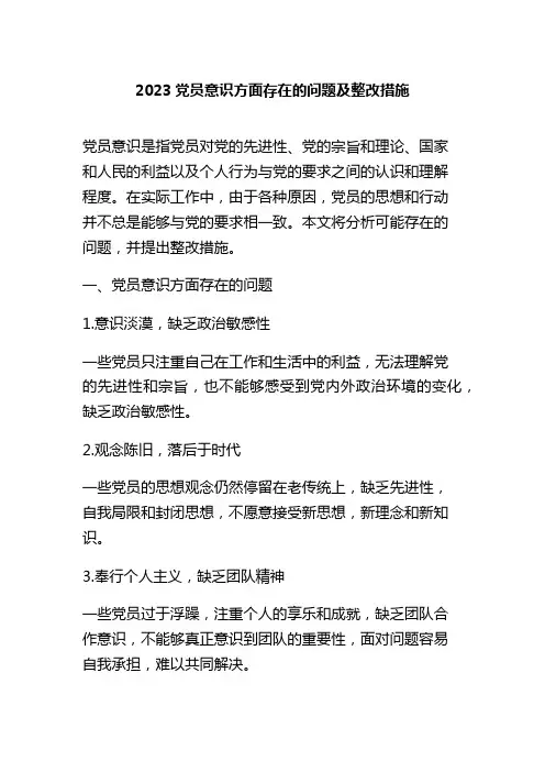 2023党员意识方面存在的问题及整改措施