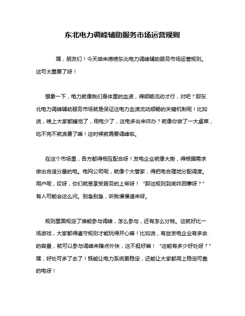 东北电力调峰辅助服务市场运营规则