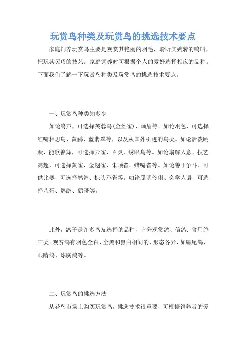玩赏鸟种类及玩赏鸟的挑选技术要点