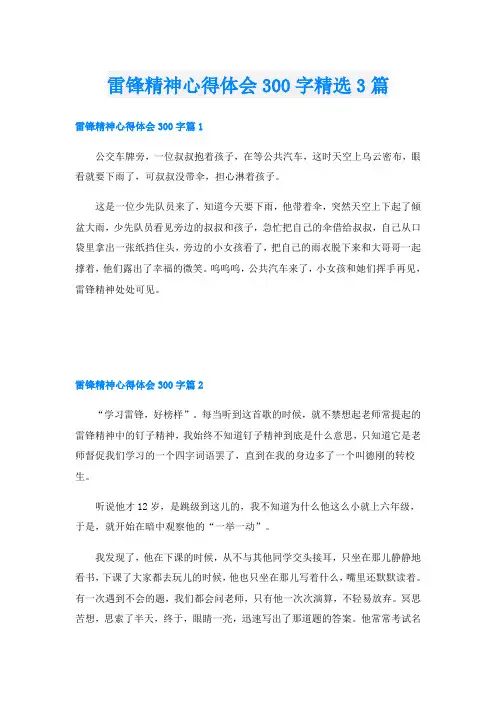 雷锋精神心得体会300字精选3篇