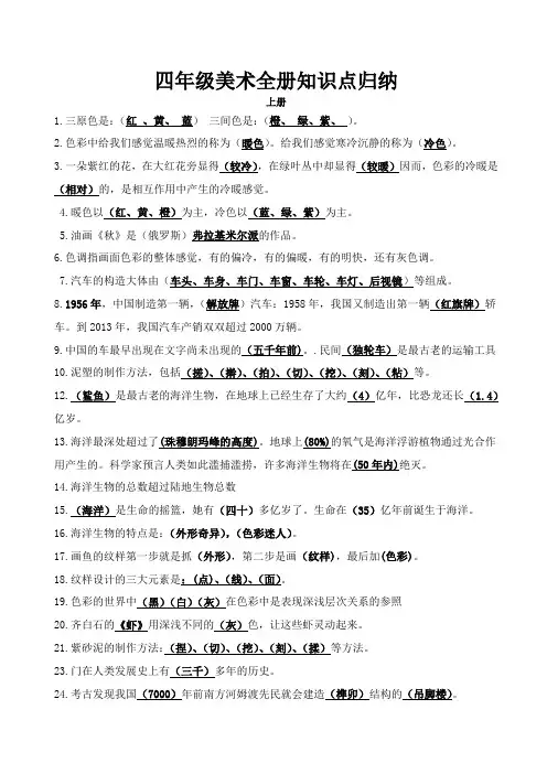 苏少版四年级美术全册知识点归纳