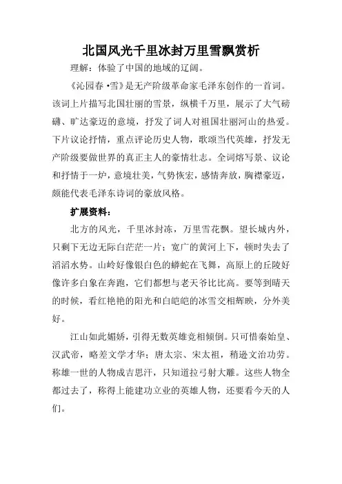 北国风光千里冰封万里雪飘赏析