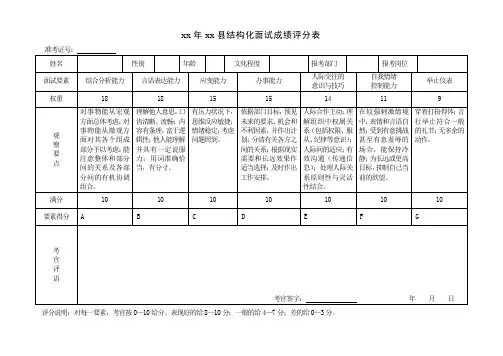 公务员面试评分表1