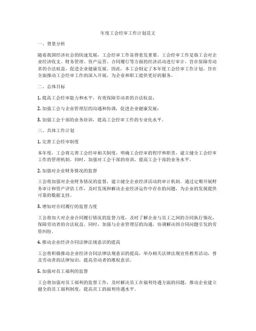 年度工会经审工作计划范文