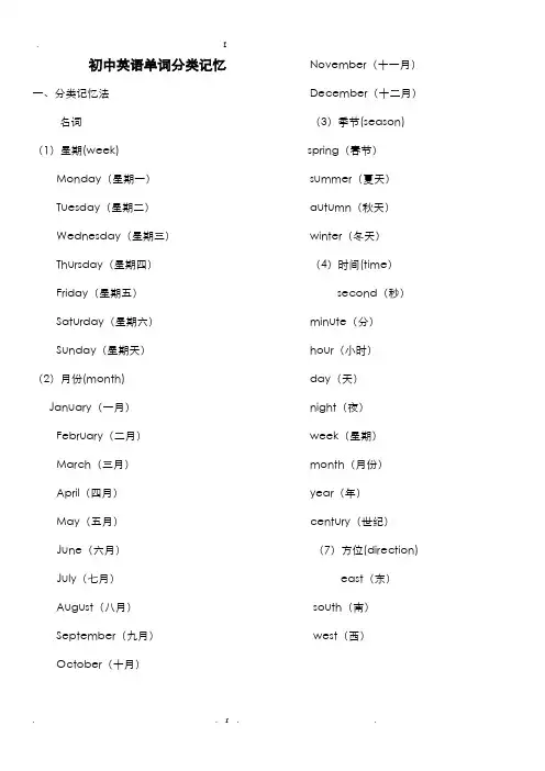 初中英语单词分类记忆大全打印版