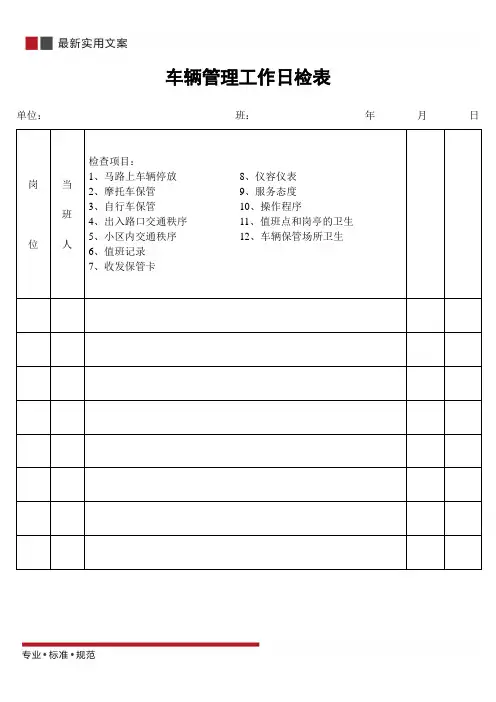 车辆管理工作日检表(标准范本)