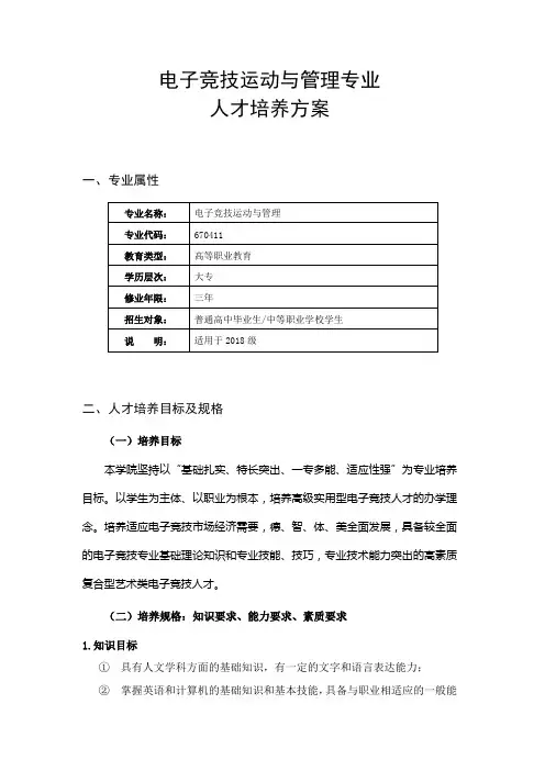 电子竞技运动与管理专业人才培养方案(2)