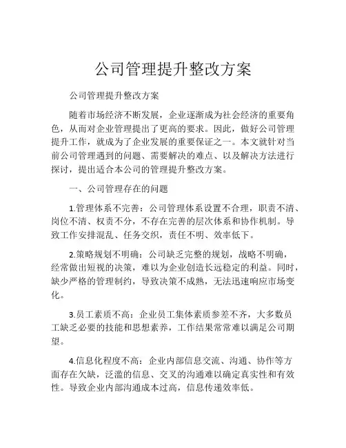 公司管理提升整改方案