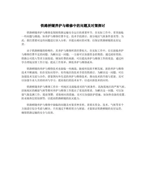 铁路桥隧养护与维修中的问题及对策探讨