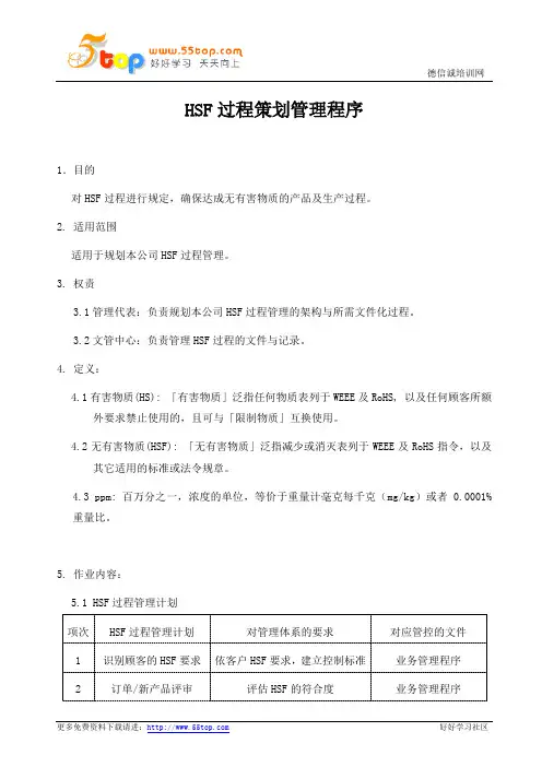 HSF过程策划管理程序