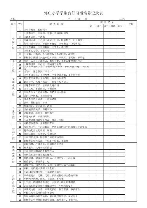 小学生良好习惯培养记录表