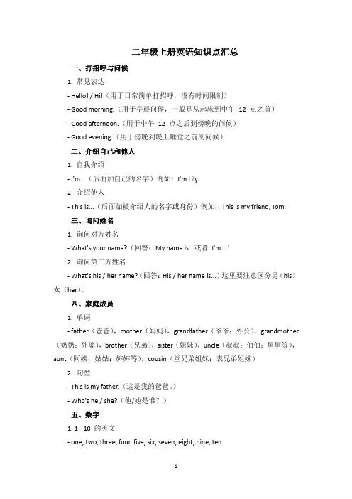 二年级上册英语知识点汇总