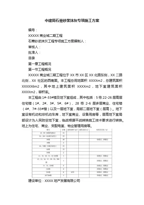中建局石膏砂浆抹灰专项施工方案