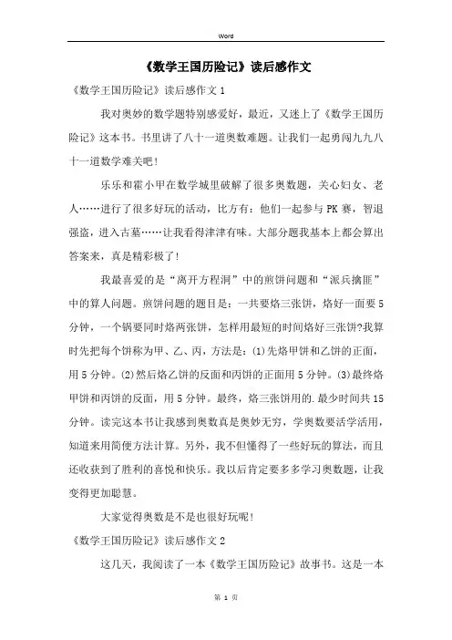 《数学王国历险记》读后感作文