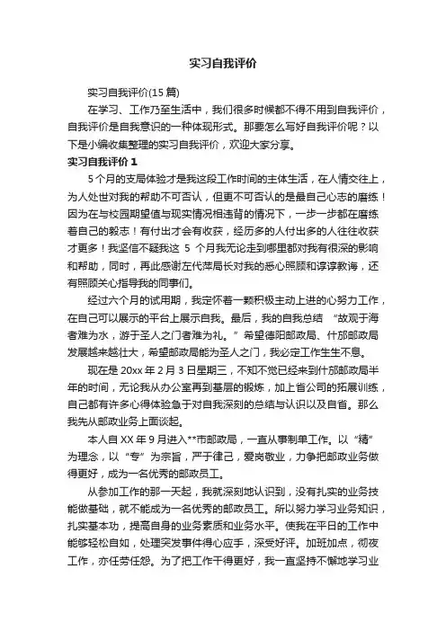 实习自我评价