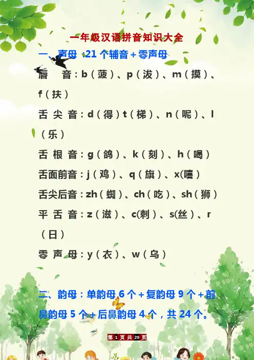 小学一年级汉语拼音知识大全