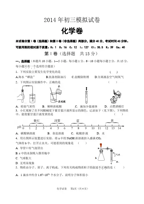 2014年中考模拟试卷化学
