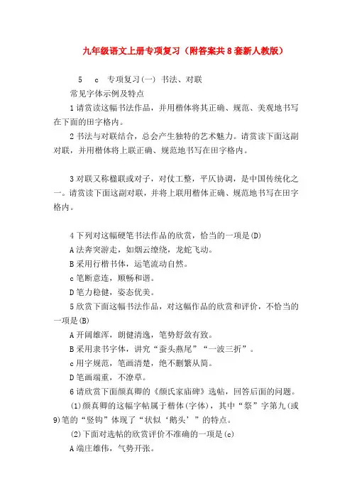 2018最新试题资料-九年级语文上册专项复习(附答案共8套新人教版)