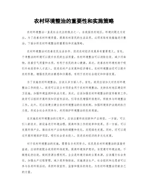 农村环境整治的重要性和实施策略