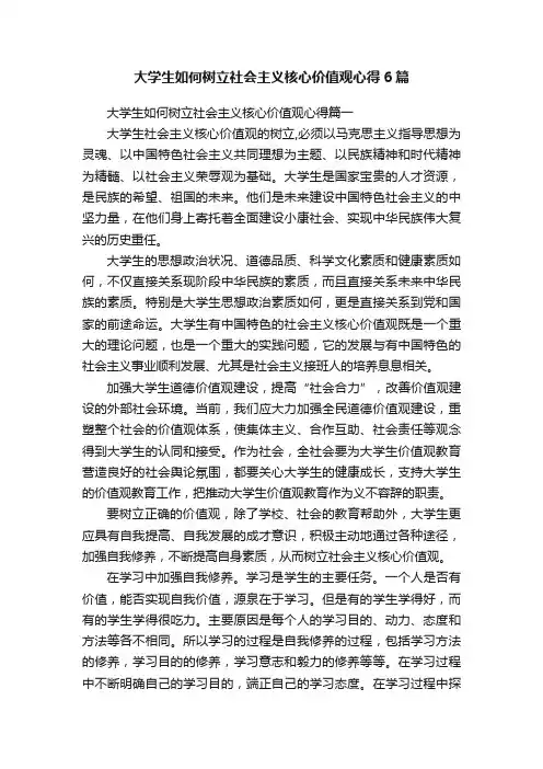 大学生如何树立社会主义核心价值观心得6篇
