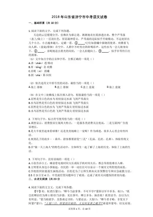 2018年山东省济宁市中考语文试卷(1)真题(含答案)