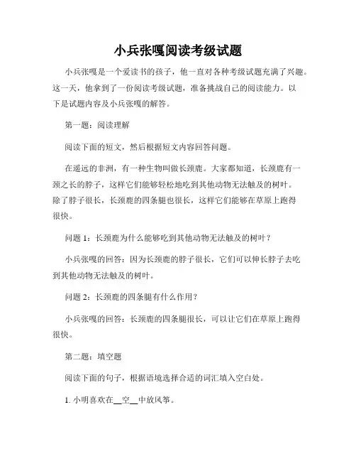 小兵张嘎阅读考级试题