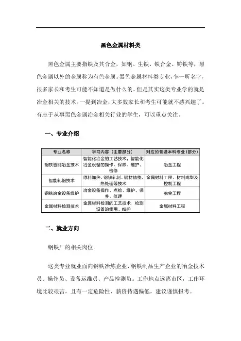 黑色金属材料类专业介绍及就业方向