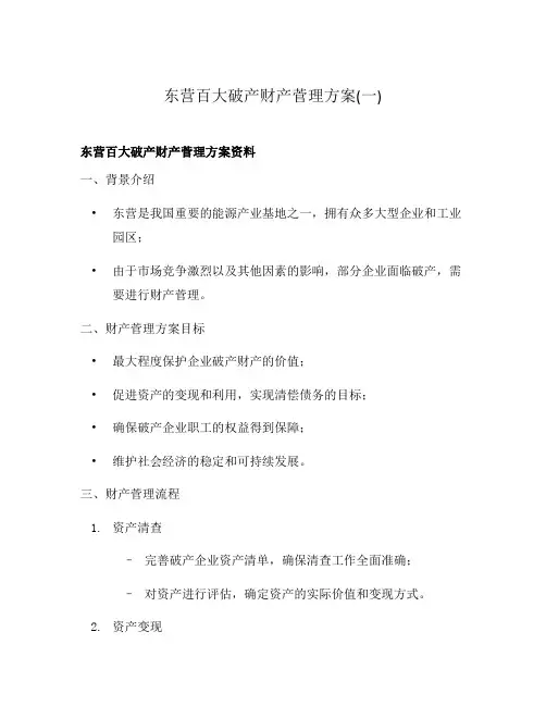 东营百大破产财产菅理方案(一)