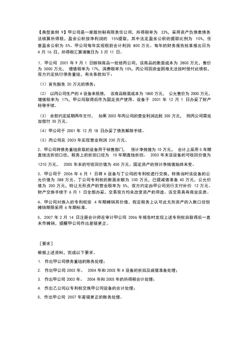 “债务重组”经典例题解析