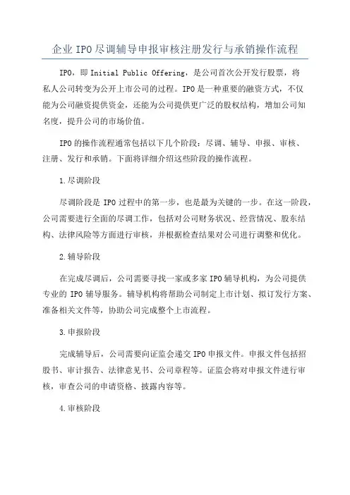 企业IPO尽调辅导申报审核注册发行与承销操作流程