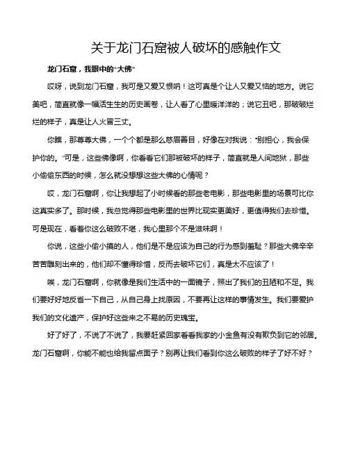 关于龙门石窟被人破坏的感触作文