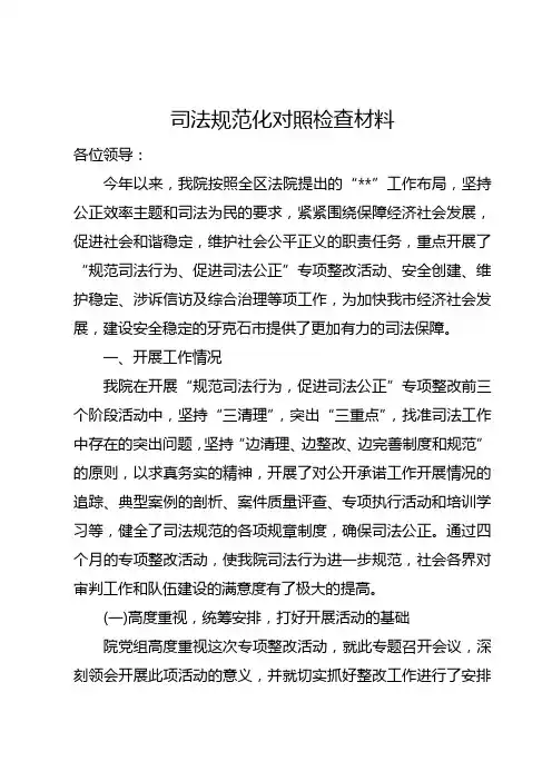 司法规范化对照检查材料
