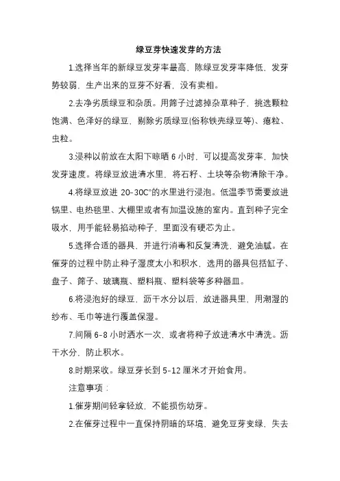 绿豆芽快速发芽的方法