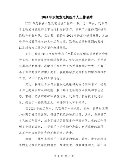 2024年水轮发电机组个人工作总结