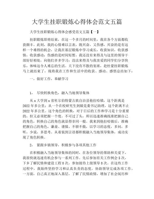 大学生挂职锻炼心得体会范文五篇