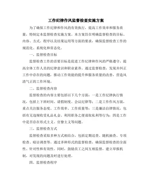 工作纪律作风监督检查实施方案 (2)