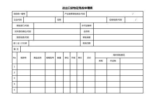 进出口货物征免税申请表
