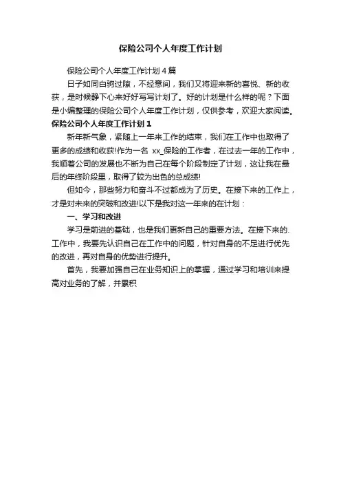 保险公司个人年度工作计划4篇