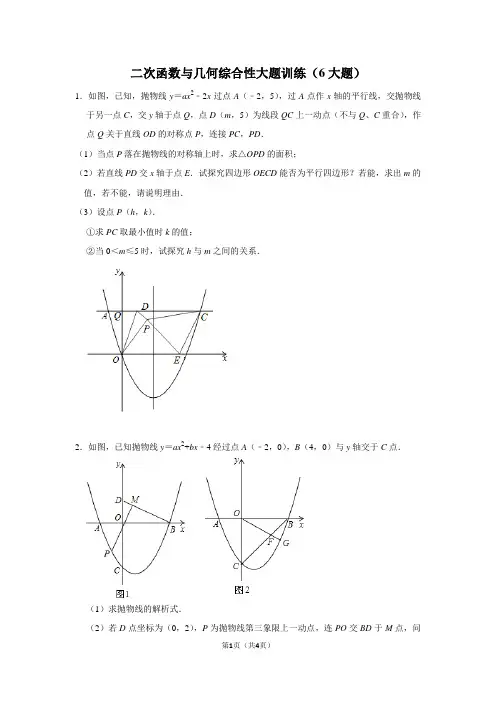 二次函数与几何综合性大题训练(6大题)