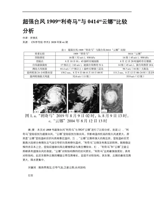 超强台风1909“利奇马”与0414“云娜”比较分析