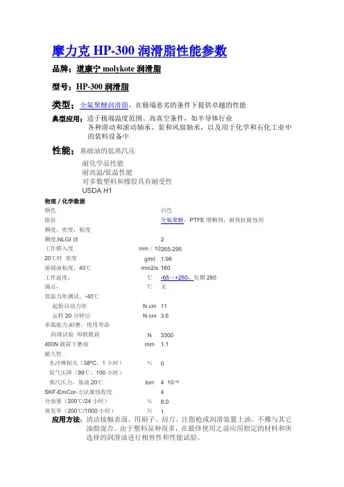 摩力克HP-300润滑脂的性能参数